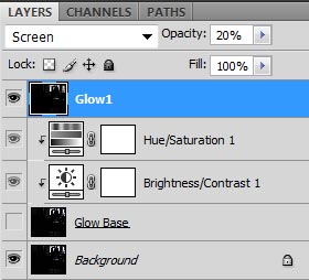 Создание слоя Glow1 из слоя Glow Base